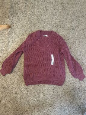 SO Mauve-Pink V-Neck Textured Knit Sweater